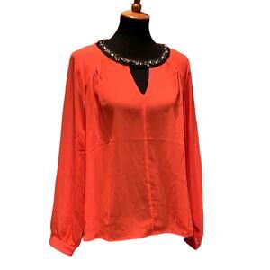 COC 1X Long Sleeve Sheer Bejeweled Keyhole 100% Polyester Hand Wash Blouse